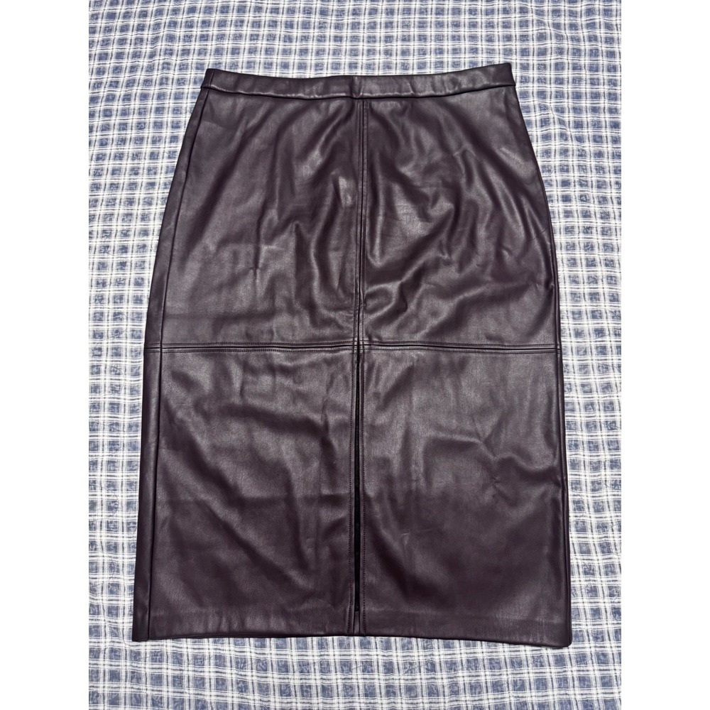 Love & Roses Faux Leather Midi Skirt Burgundy Wine Pencil High Waist US 14